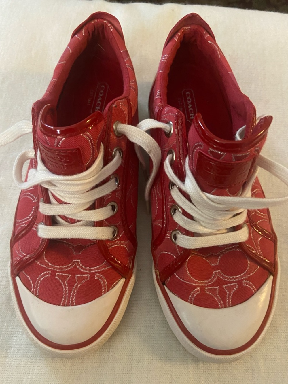 COACH women Red Signature Logo Lace-Up Sneakers